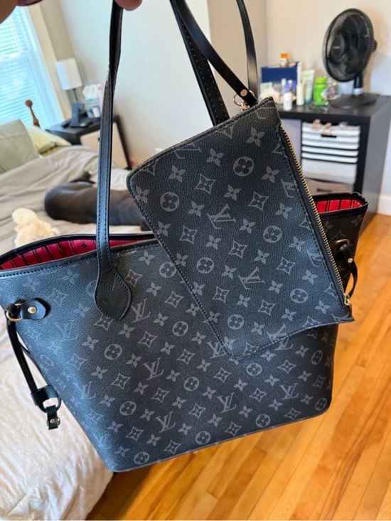 Source Unknown Handbags - Black Monogram Canvas Tote with Matching Pouch